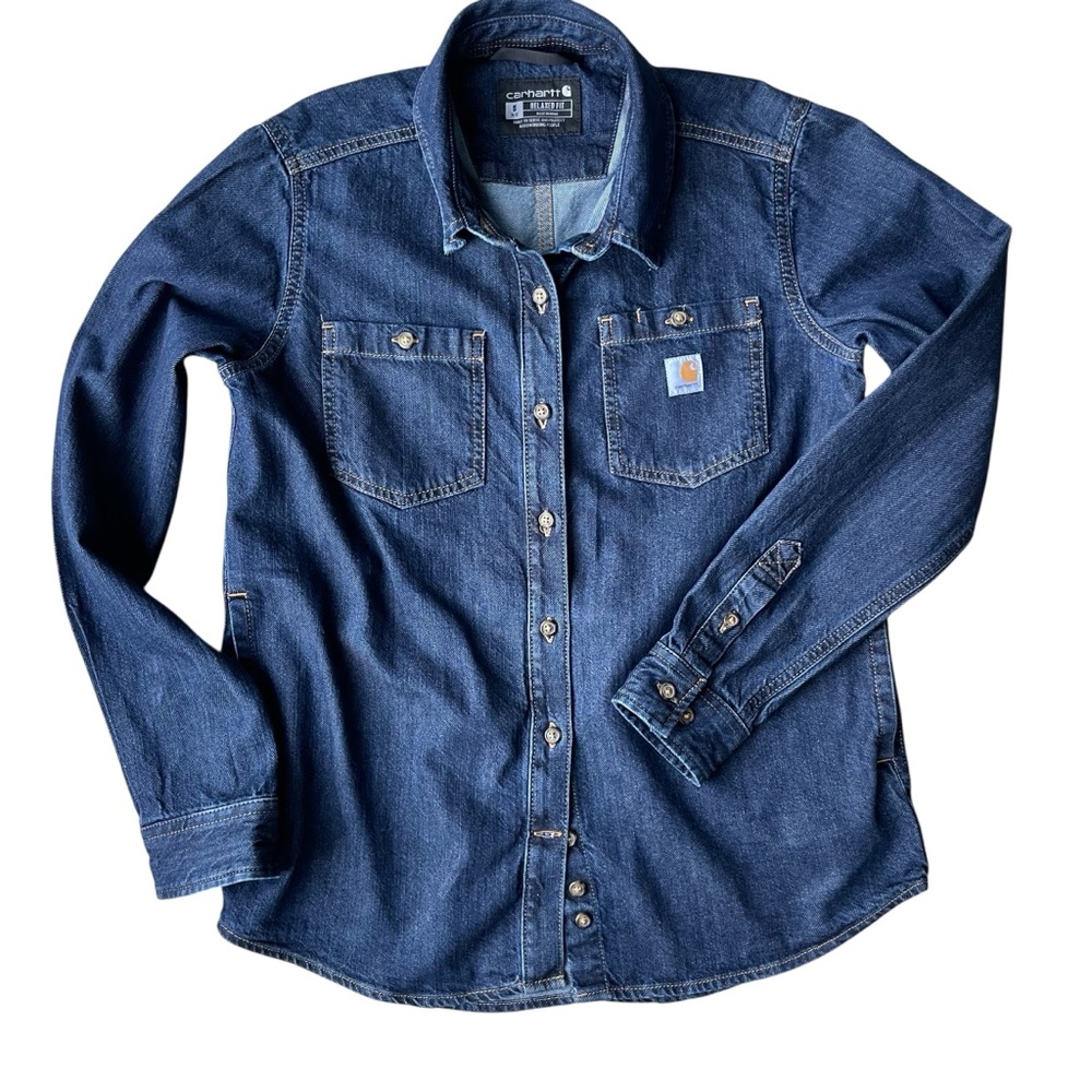 Carhartt Women's Relaxed Fit Midweight Denim Long Sleeve Shirt Jacket Sz. S 4-6